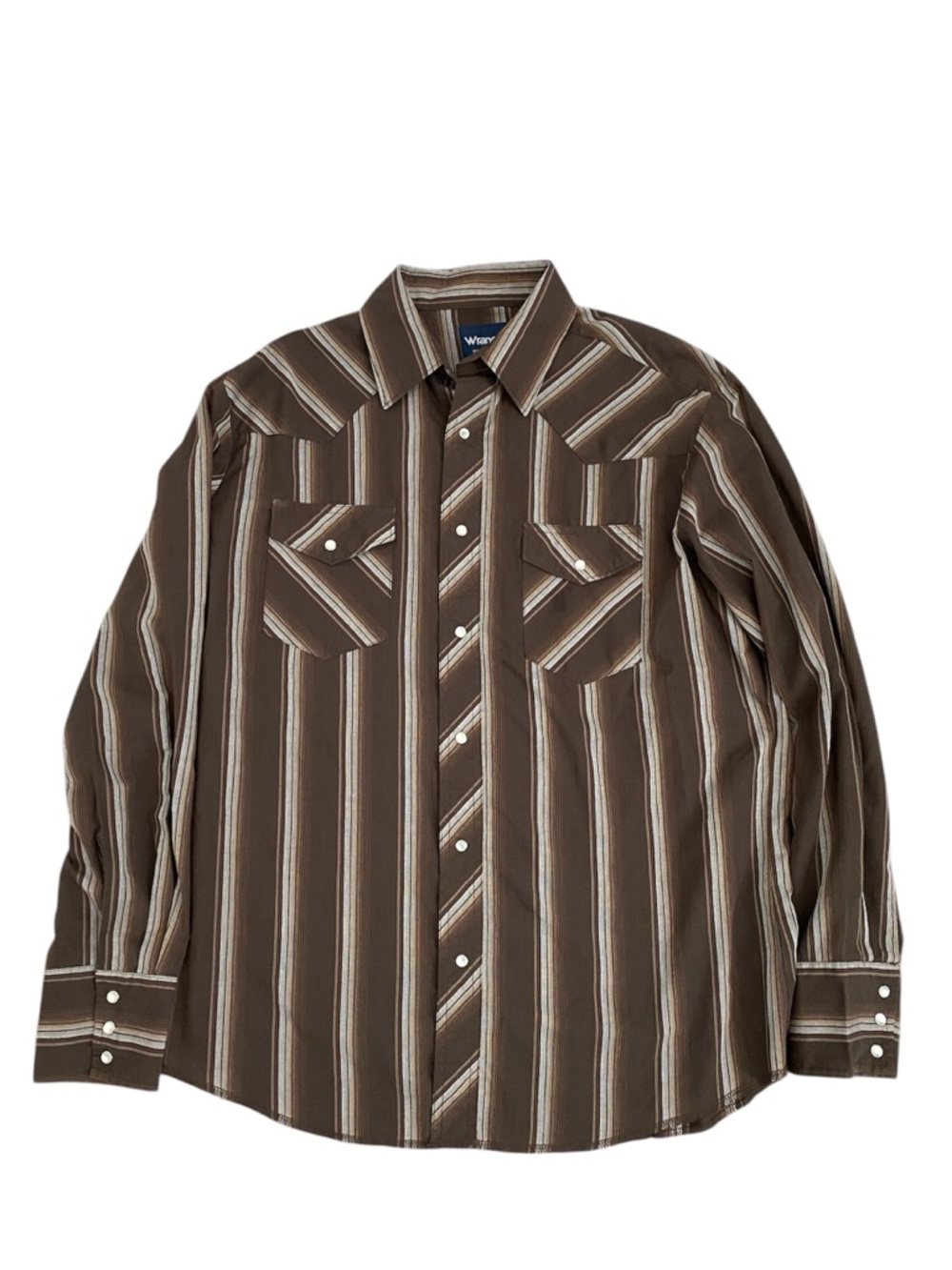 Wrangler Western Pearl Snap Shirt Men’s L Brown Stripe Retro Cowboy Rodeo NWOT